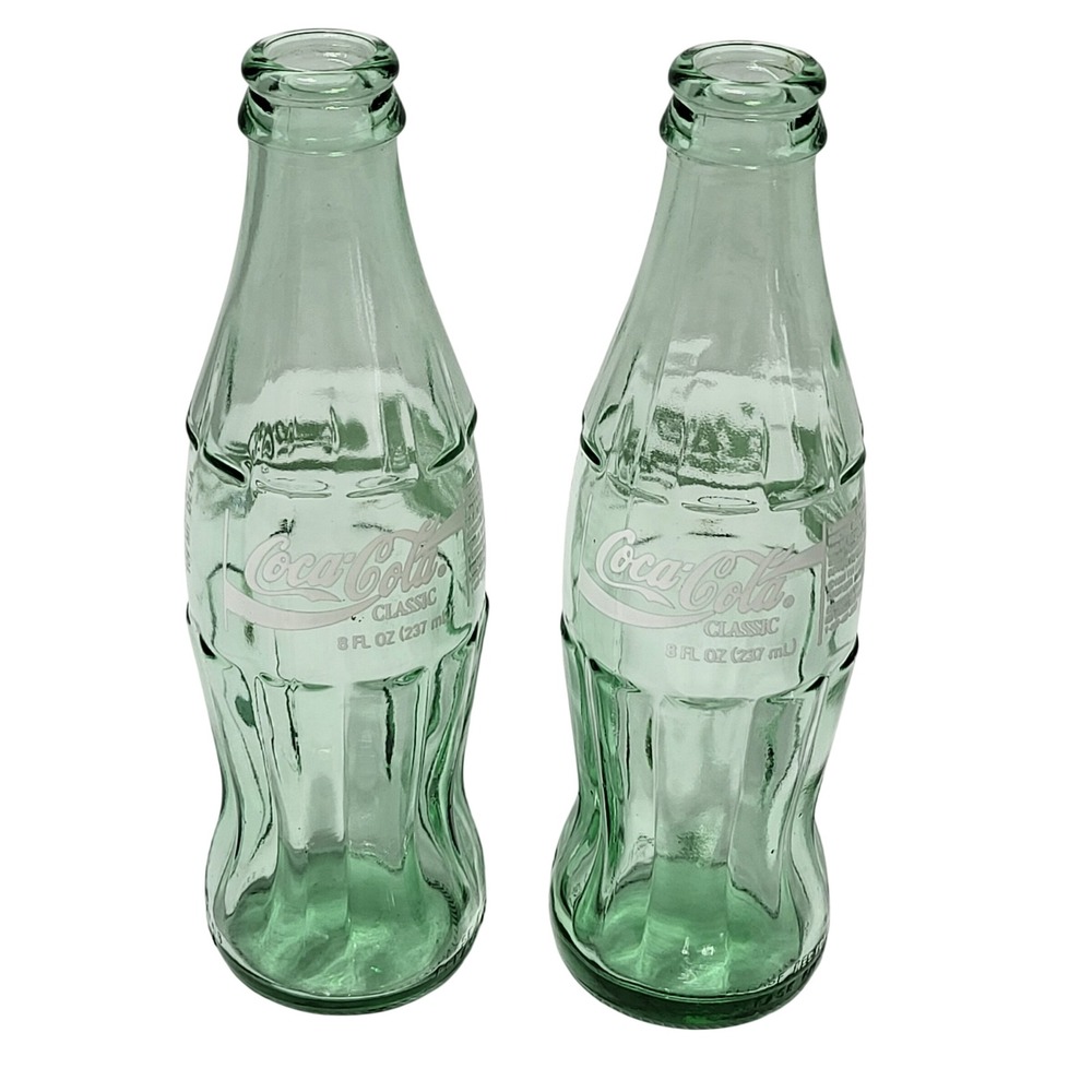 Vintage Coca-Cola Classic‎ 8oz Glass Bottles Georgia Green Contour Set of 2 1999
